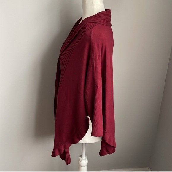 Soft Surroundings Burgundy Draped Ruffle Cardigan Sweater Size S/M - Picture 2 of 6